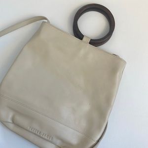 PAYTON JAMES Cream Handmade Leather Crossbody with Wooden Handles